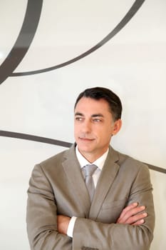 Portrait of businessman standing in hall