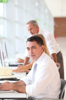 Businessman attending training course