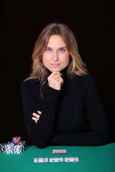 Woman sitting at poker table