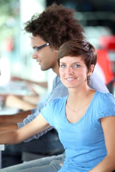 Closeup of beautiful college student in training course