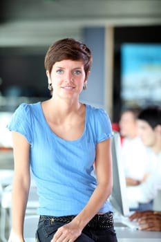 Closeup of beautiful college student in training course