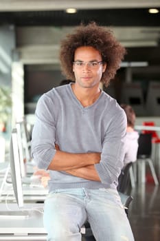 Closeup of college student in computer lab