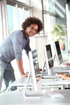 Closeup of college student in computer lab