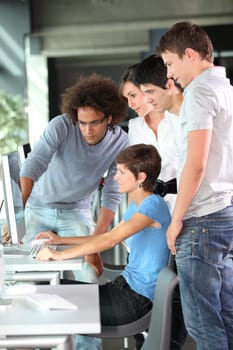 Group of college students in business training