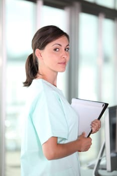 Closeup of young nurse in a hospital