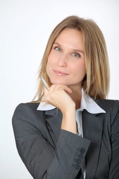 Closeup of businesswoman on white background
