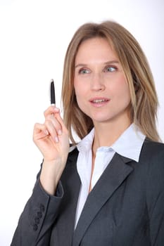 Closeup of businesswoman on white background