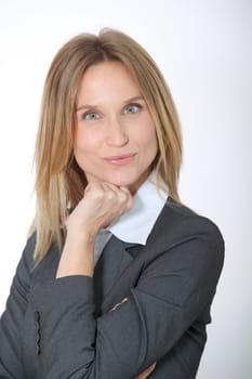 Closeup of businesswoman on white background