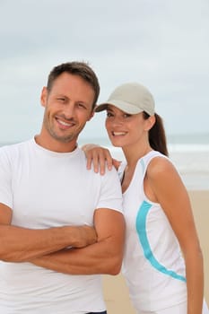 Closeup of happy couple in running outfit