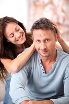 Closeup of happy couple at home
