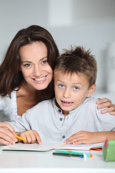 Mother and child doing homework