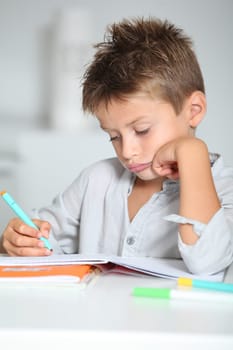Little boy doing his homework