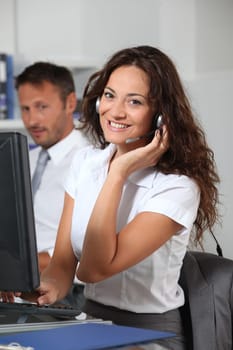 Beautiful woman with headset on