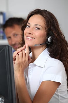 Beautiful woman with headset on