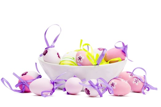 Pastel Easter eggs in white shell