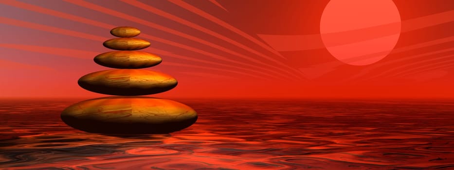 Red stones by sunset