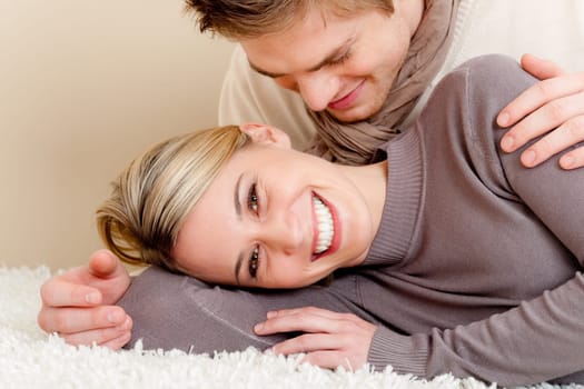 Couple in love - happy relax at home