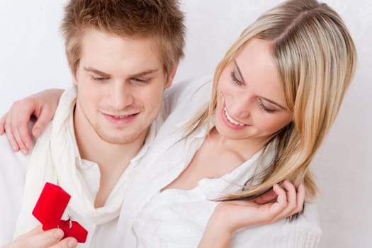 Couple in love - romantic engagement ring
