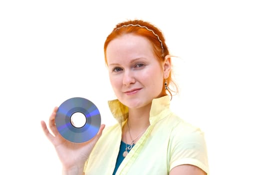 redhead young woman holding a CD