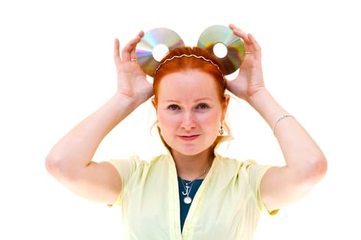 redhead young woman holding a CDs