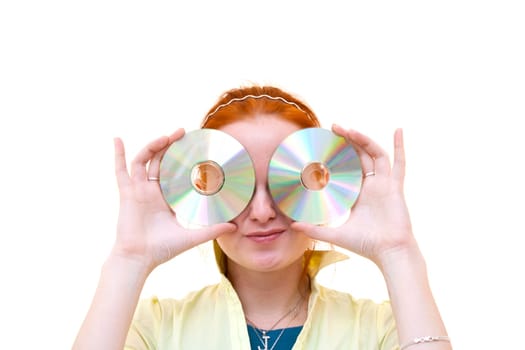 redhead young woman holding a CD