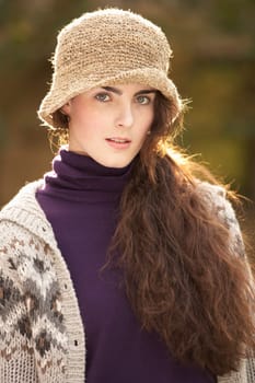 Portrait Of Beautiful Teenage Girl Outdoors In Autumn Landscape