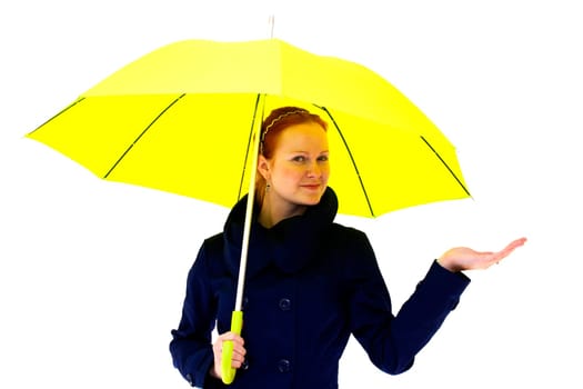 redhead young woman holding an umbrella