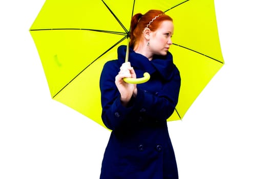redhead young woman holding an  umbrella