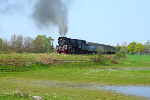 Rural landscape with steam train