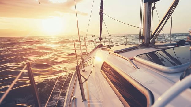 Sailing adventure at sunset on open sea with serene ocean views.