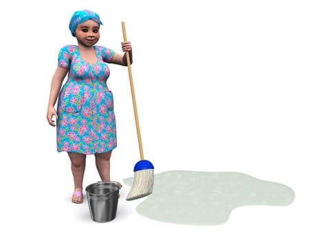Lady ready to mop the floor.