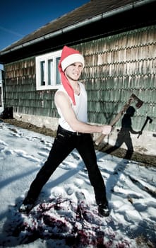 Furious Santa with an axe
