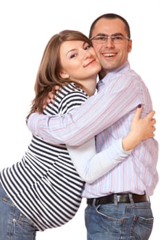 Happy young man and his pregnant wife