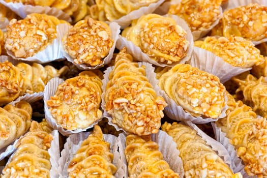 Fresh, sweet and delicious moroccan patisserie closeup.