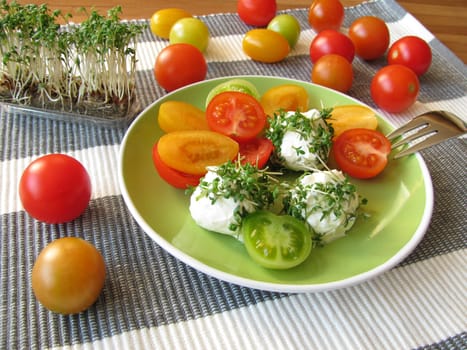 Cream cheese balls with cress and wild tomatoes