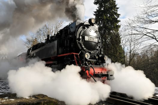 Harz narrow-gauge railway leaves the platform
