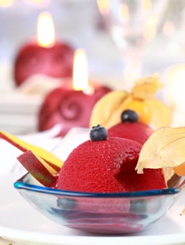 Red currant sorbet or ice cream for Christmas