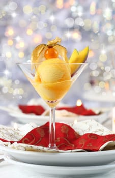 Mango and pineapple sorbet or ice cream for Christmas