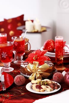 Christmas cookies with marchpane cake and  wine punch for Christmas