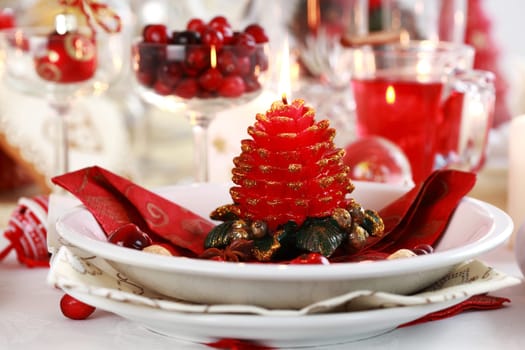 Table setting for Christmas with fresh fruits
