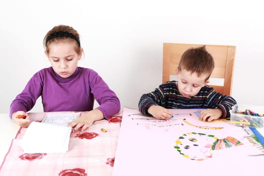 Cute kids drawing and painting
