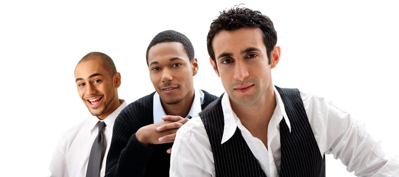Handsome happy business men dreamteam partners, isolated