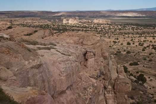 Enchanted Mesa is a sandstone butte in Cibola County, New Mexico, United States, about 2.5 miles (4.0 km) northeast of the pueblo of Acoma. It is called Mesa Encantada in Spanish and Katzimo or Kadzima in Keresan.