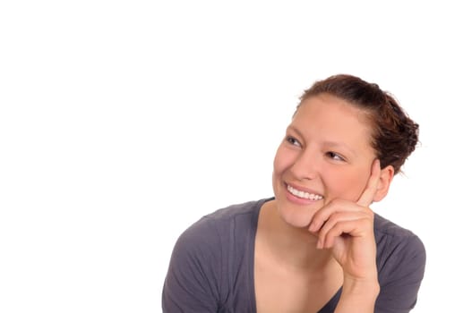 Young woman looking to the side laughing