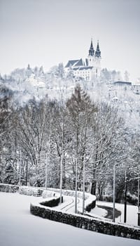 Famous Church of Linz in wintertime, Austria