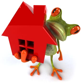 Fun frog with a house