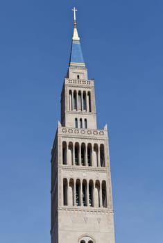 Bell Tower of Basilica of the National Shrine of the Immaculate Conception in Washington DC on a clear winter day