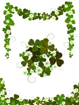 Decorative clover design elements for St.Patrick&#039 s Day layouts  against white background