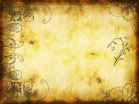 excellent swirling arabesque design printed on old grunge parchment background