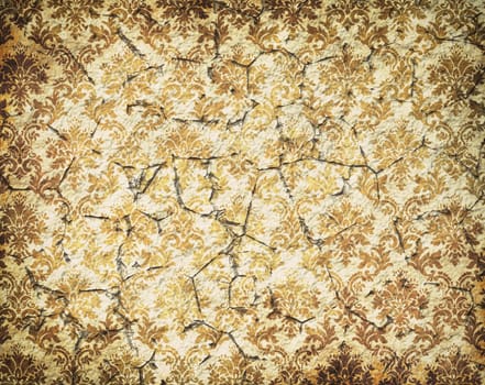 illustration of old wallpaper with cracks and damask design